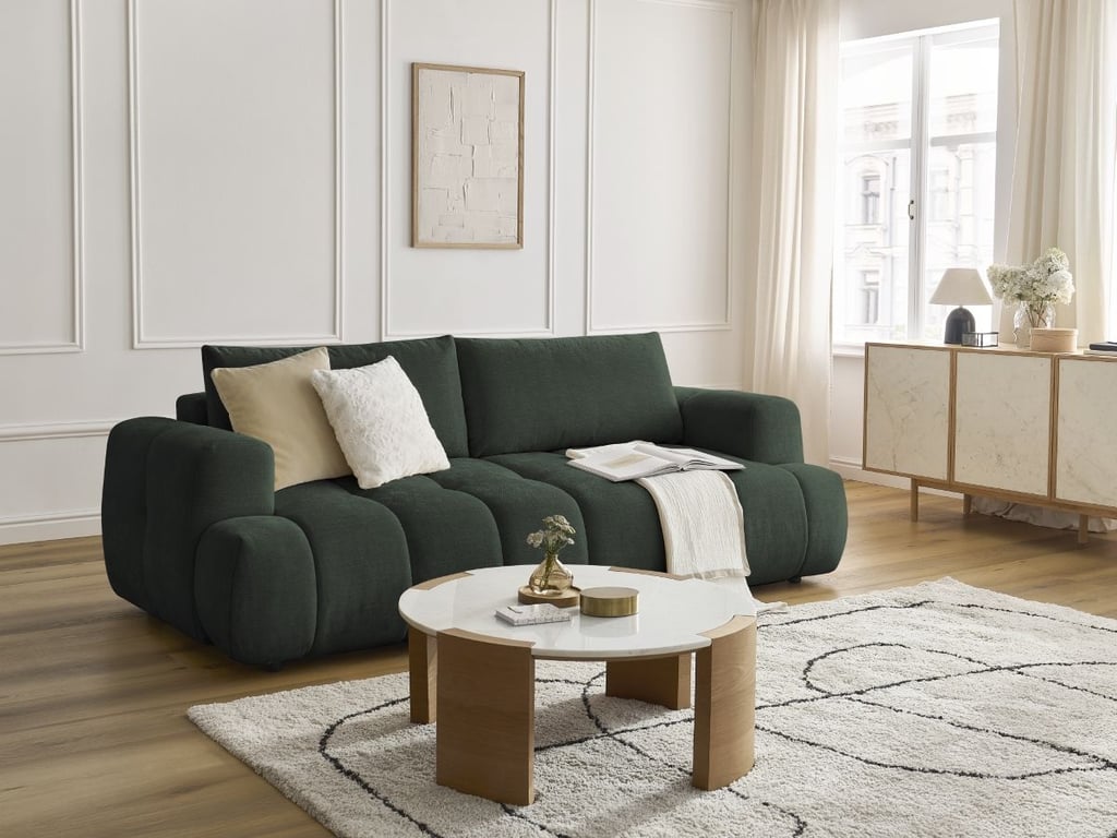 Produit similaire: Canapé droit convertible 3 places FUJI tissu lisse vert BOBOCHIC