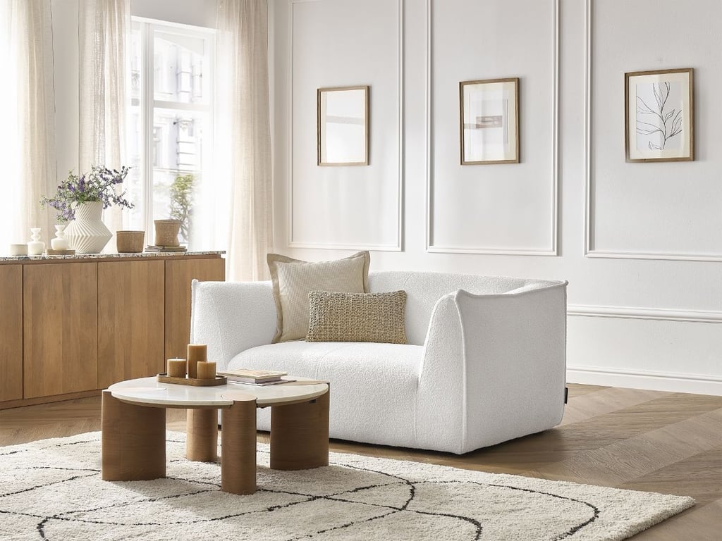 Produit similaire: Canapé droit fixe 2 places GIORGIA tissu bouclette blanc BOBOCHIC