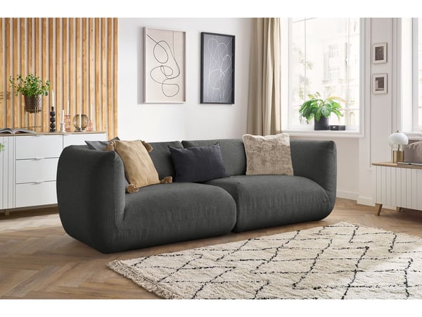 Lecomte canapé droit fixe 4 places tissu texturé gris foncé