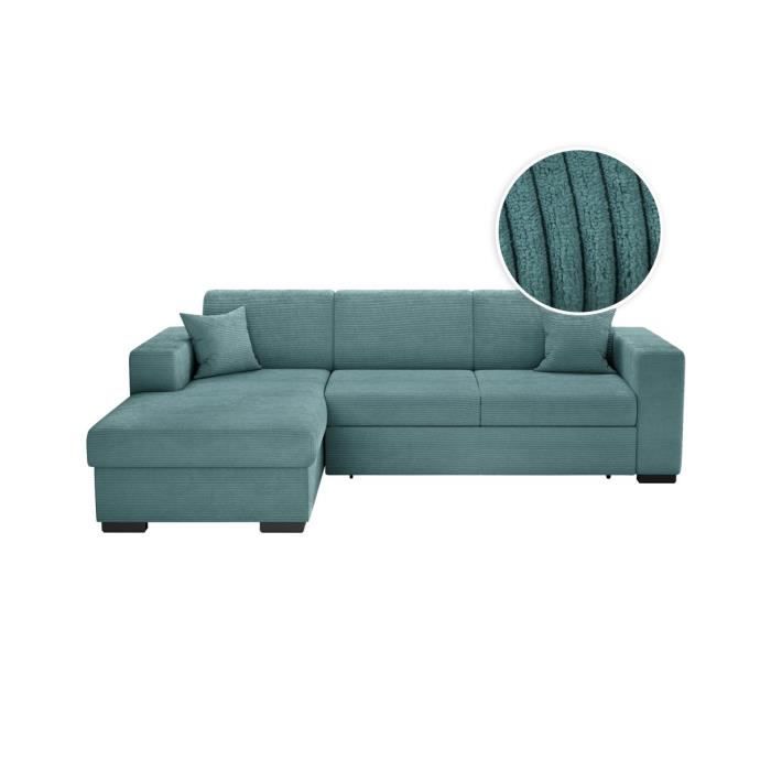Produit similaire: Canapé d'angle gauche 4 places FUJI XL convertible avec coffre en velours côtelé - Bleu clair - L262 x P157 x H83cm - LOUNGITUDE