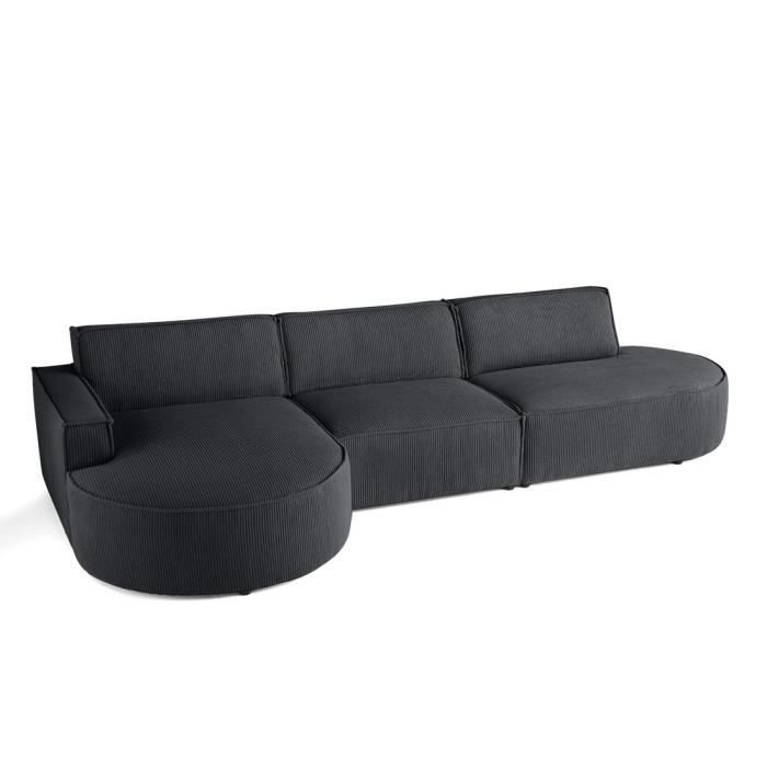 Spiaggia - canapé d'angle gauche - forme arrondie - 5 places - en velours côtelé - Gris foncé - Vue supplémentaire 1