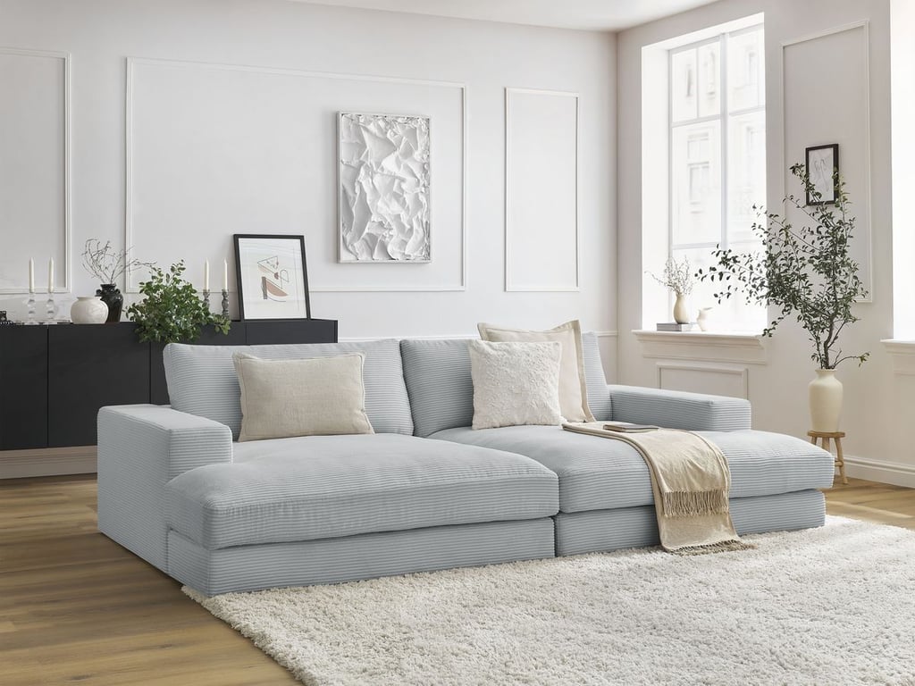 Produit similaire: Canapé droit fixe 4 places compact LEONARD assise profonde velours côtelé gris clair BOBOCHIC