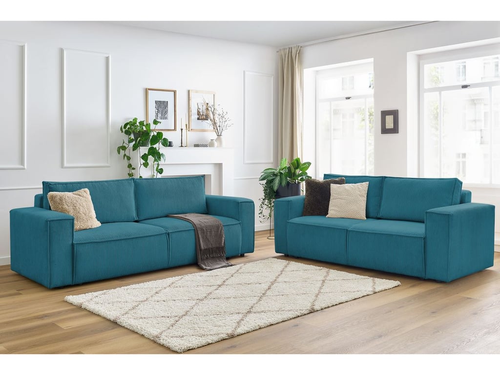 Produit similaire: Ensemble canapé droit fixe 3 + 2 places NIHAD velours côtelé bleu foncé BOBOCHIC