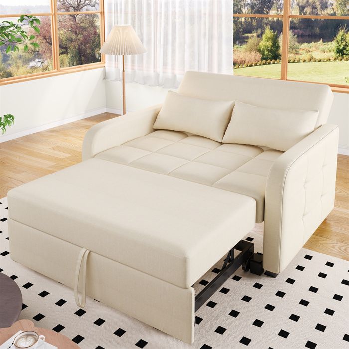 Canapé Convertible avec deux coussins,Canapé-lit 2 Plances en lin Moderne avec dossier réglable,Beige