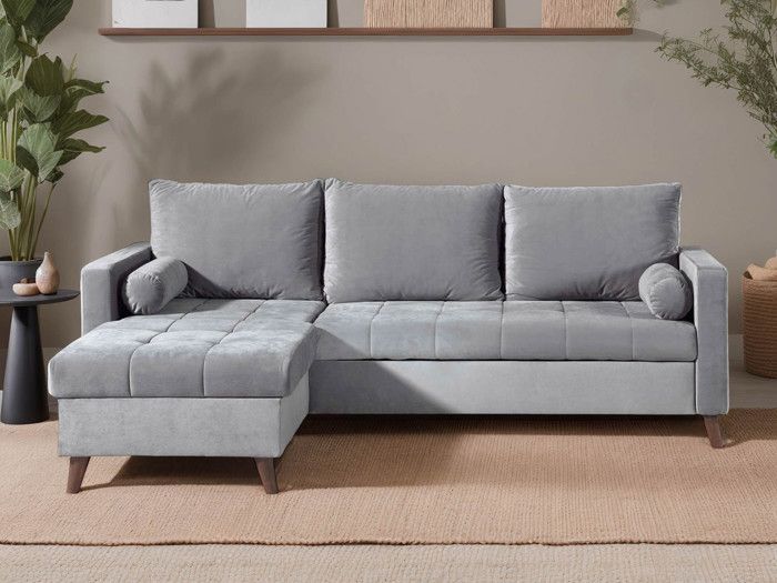 Produit similaire: Canapé d'angle réversible convertible en velours Polar - Gris clair - 4 places - Design scandinave