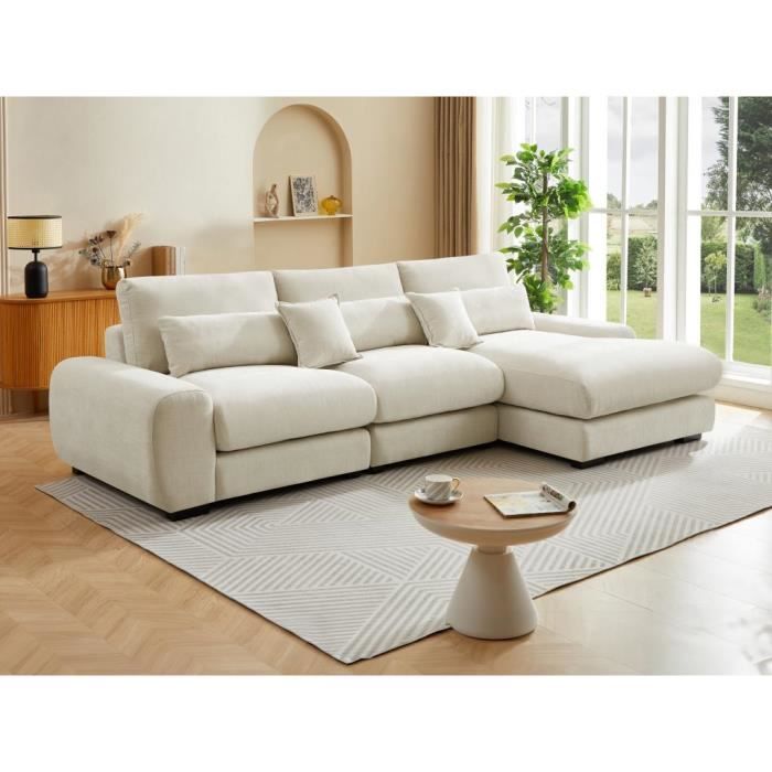 Produit similaire: Canapé d'angle en tissu texturé beige - VENTE-UNIQUE - CATEMBO - 5 places - Déhoussable