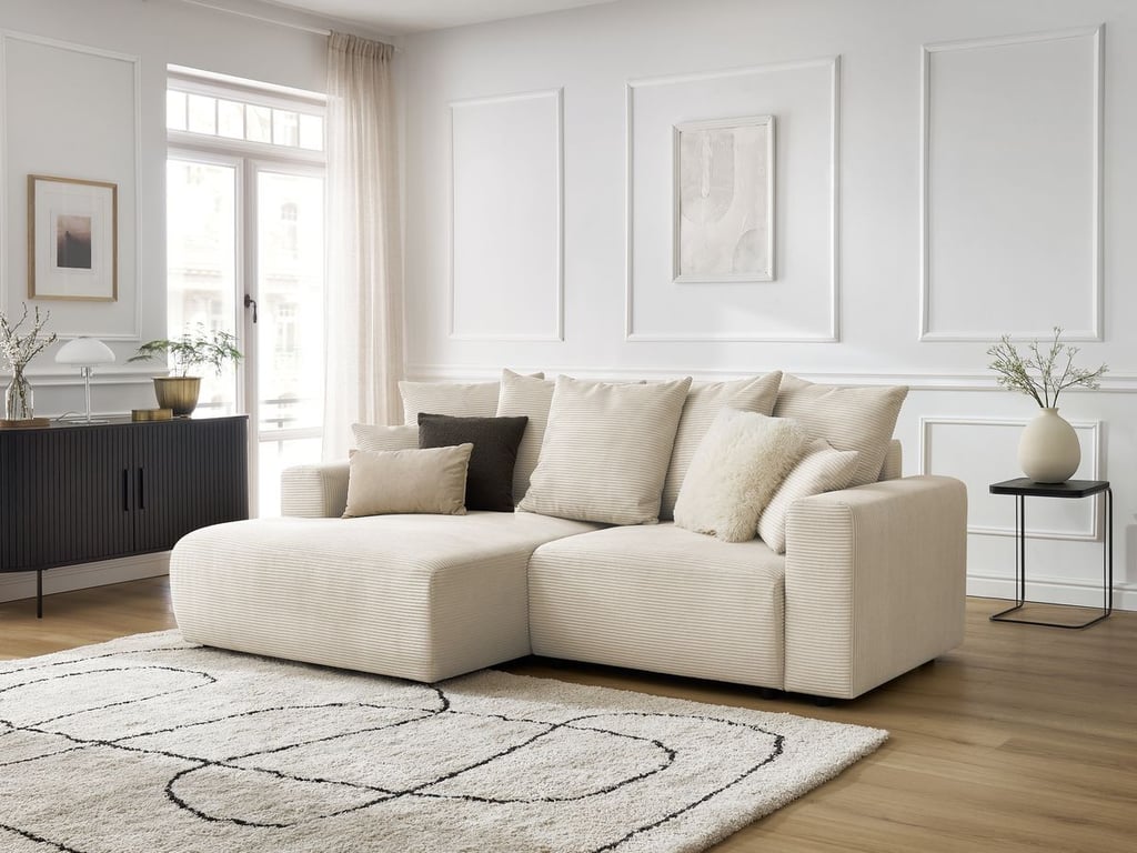 Produit similaire: Canapé d'angle convertible coffre ATILLA velours côtelé beige angle gauche BOBOCHIC 3 places