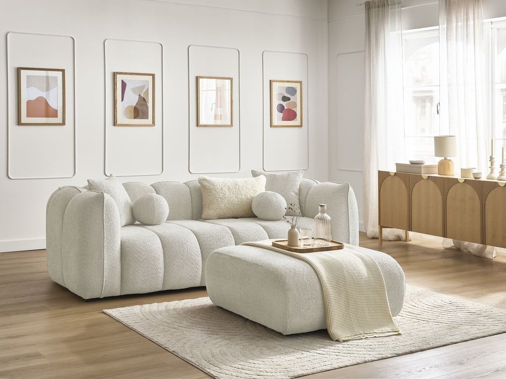 Produit similaire: Canapé droit fixe 3 places DENVER avec pouf beige BOBOCHIC