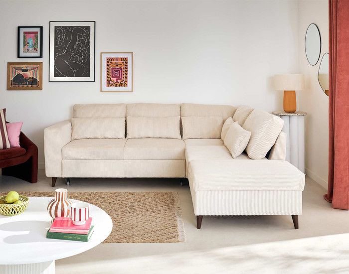 Produit similaire: Canapé d'angle réversible 5 places convertible avec coffre en velours côtelé beige - Aubepine - BESTMOBILIER