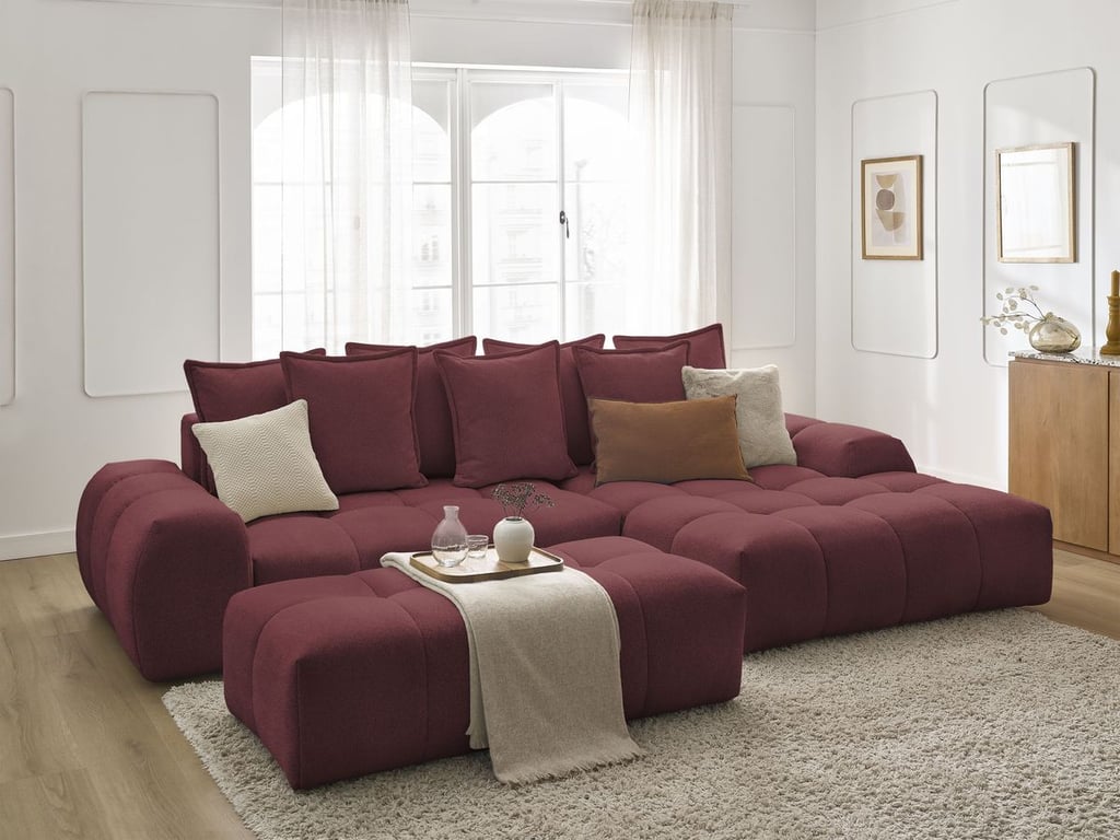 Produit similaire: Canapé d'angle convertible coffre EVEREST tissu chiné avec pouf rouge angle droit BOBOCHIC 4 places