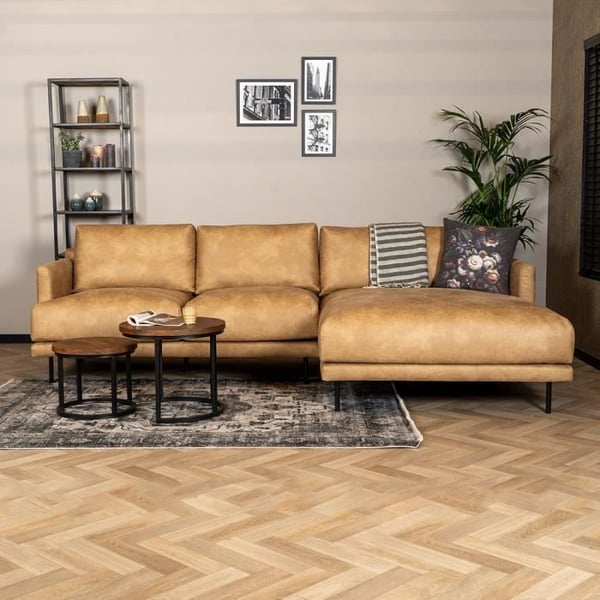 Denver - Canapé d'angle fixe 4 places cuir beige