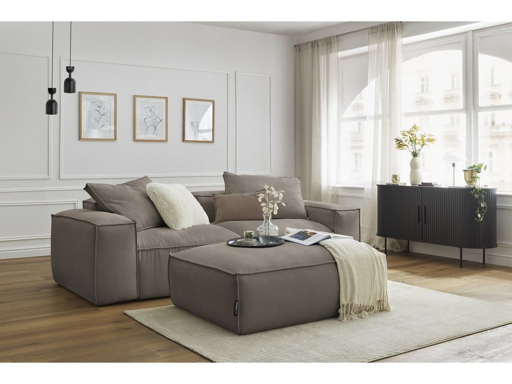 Produit similaire: Canapé droit fixe 3 places ultra moelleux BOHEME velours côtelé avec pouf taupe BOBOCHIC
