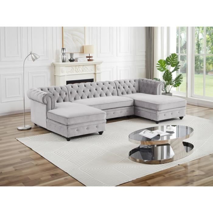 Produit similaire: Canapé d'angle panoramique en velours gris clair CHESTERFIELD - VENTE-UNIQUE - Fixe - Occasionnel - 5 places