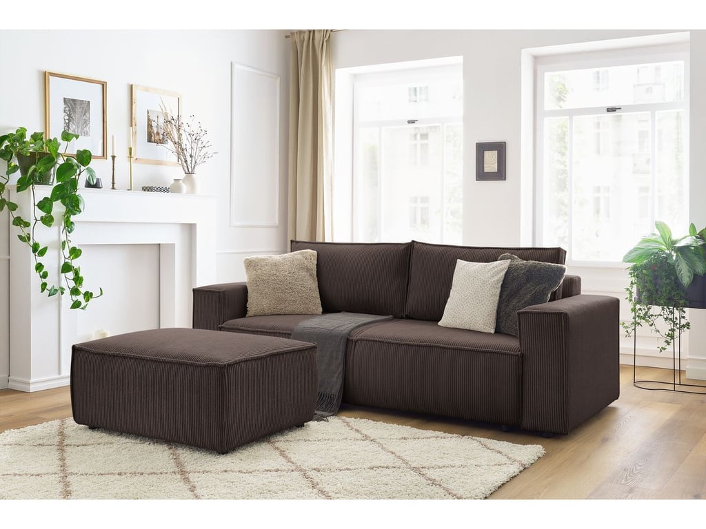 Produit similaire: Canapé droit convertible coffre NIHAD velours côtelé avec pouf marron BOBOCHIC 4 places