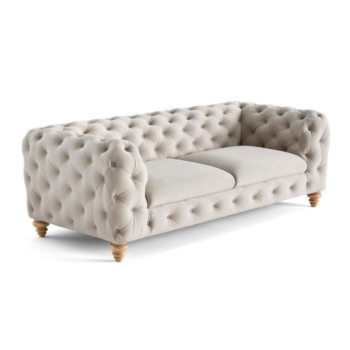Produit similaire: Canapé 3 places Chesterfield en velours - Lisa Design - Walter - Beige - Pieds bois