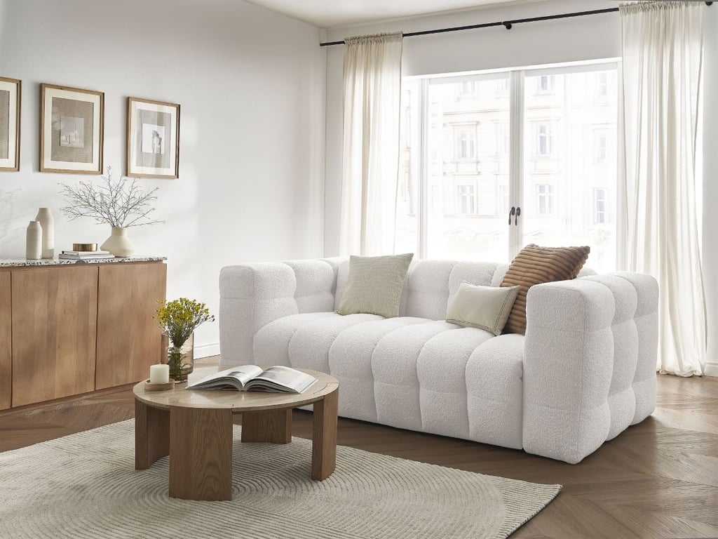 Produit similaire: Cloud canapé droit convertible 3 places tissu bouclette blanc