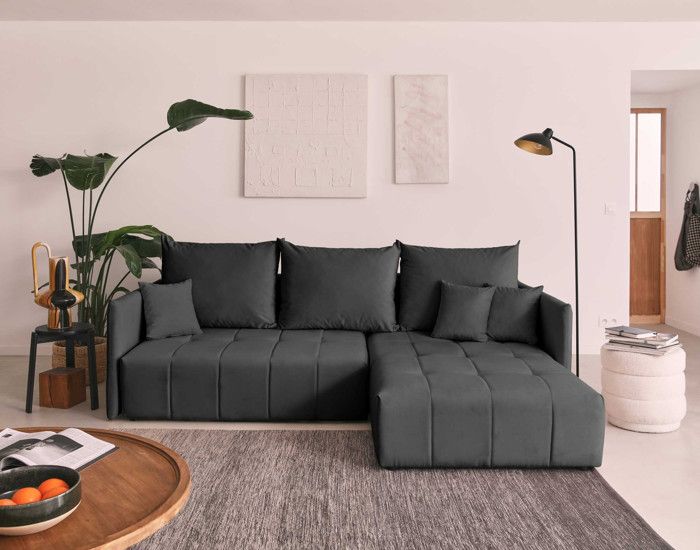 Produit similaire: Canapé d'angle en velours réversible convertible avec coffre 4 places - Gris foncé