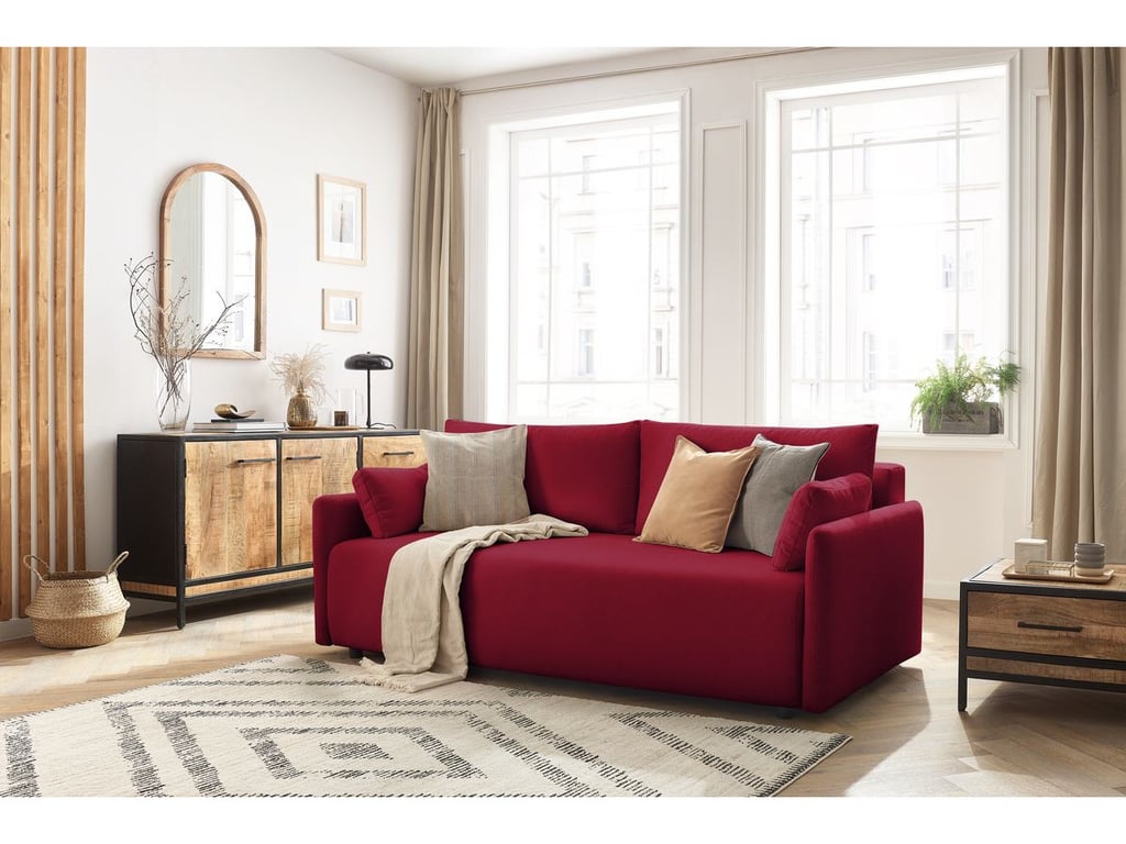 Produit similaire: Canapé droit convertible coffre MARCEL tissu lisse rouge BOBOCHIC 3 places