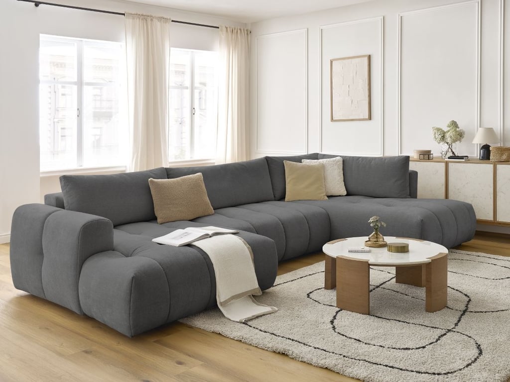 Produit similaire: Canapé d'angle panoramique convertible FUJI tissu lisse gris foncé angle gauche BOBOCHIC 5 places