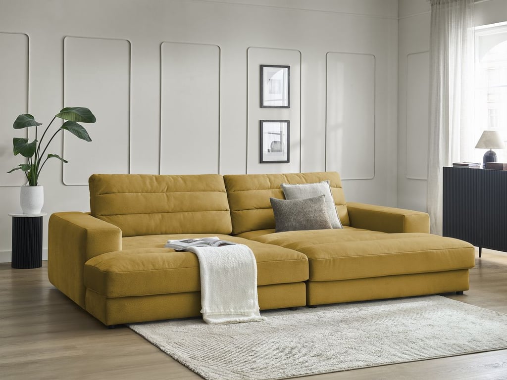 Produit similaire: Canapé droit fixe 4 places SIERRA assise profonde velours jaune BOBOCHIC