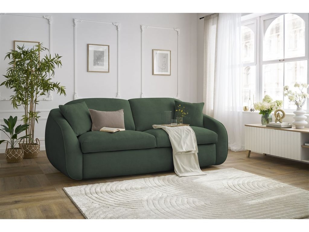 Canapé droit convertible CEZANNE ouverture express tissu lisse vert 140x194  BOBOCHIC 3 places