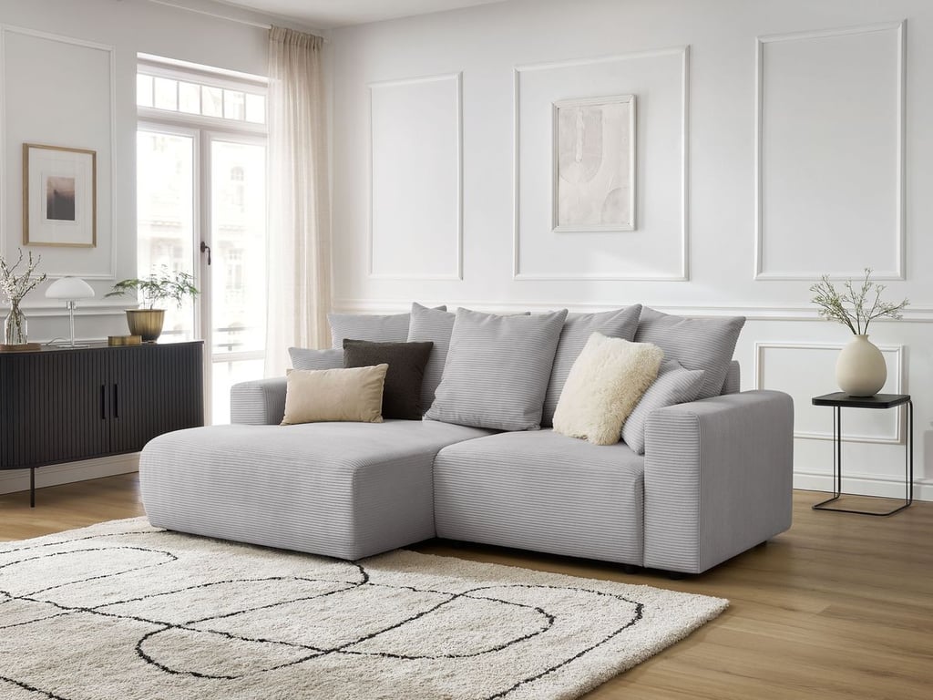 Produit similaire: Canapé d'angle convertible coffre ATILLA velours côtelé gris clair angle gauche BOBOCHIC 3 places