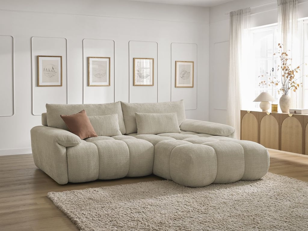 Produit similaire: Canapé d'angle fixe IVANE tissu texturé beige angle droit BOBOCHIC 3 places