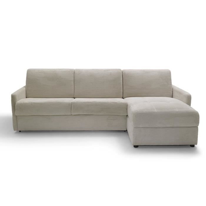 Produit similaire: Canapé d'angle convertible 3 places en velours côtelé Ivoire - 260 cm X 150 cm X 87 cm - BELLUNO