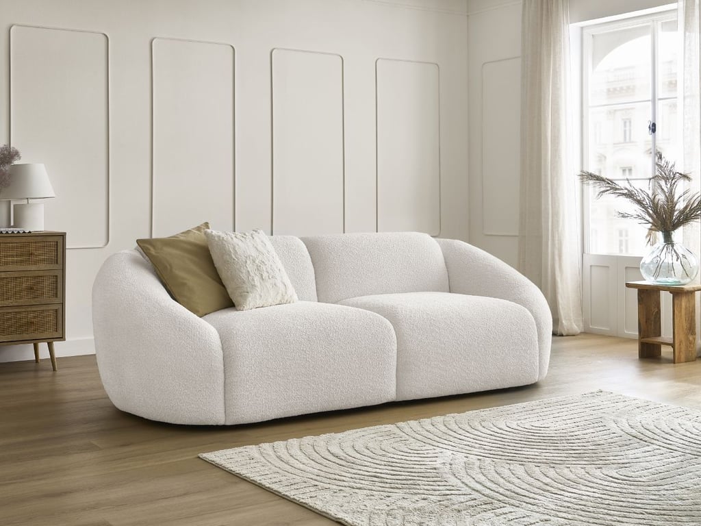 Produit similaire: Canapé droit fixe 3 places TINA tissu bouclette blanc BOBOCHIC