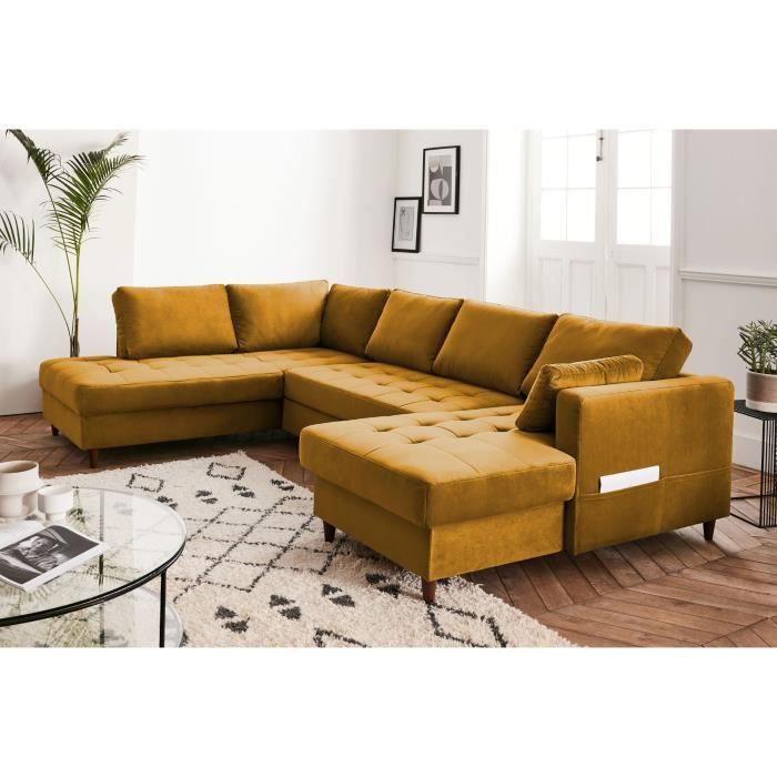 Produit similaire: Canapé d'angle panoramique convertible avec coffre 7 places style contemporain Lisa Design - Jaune