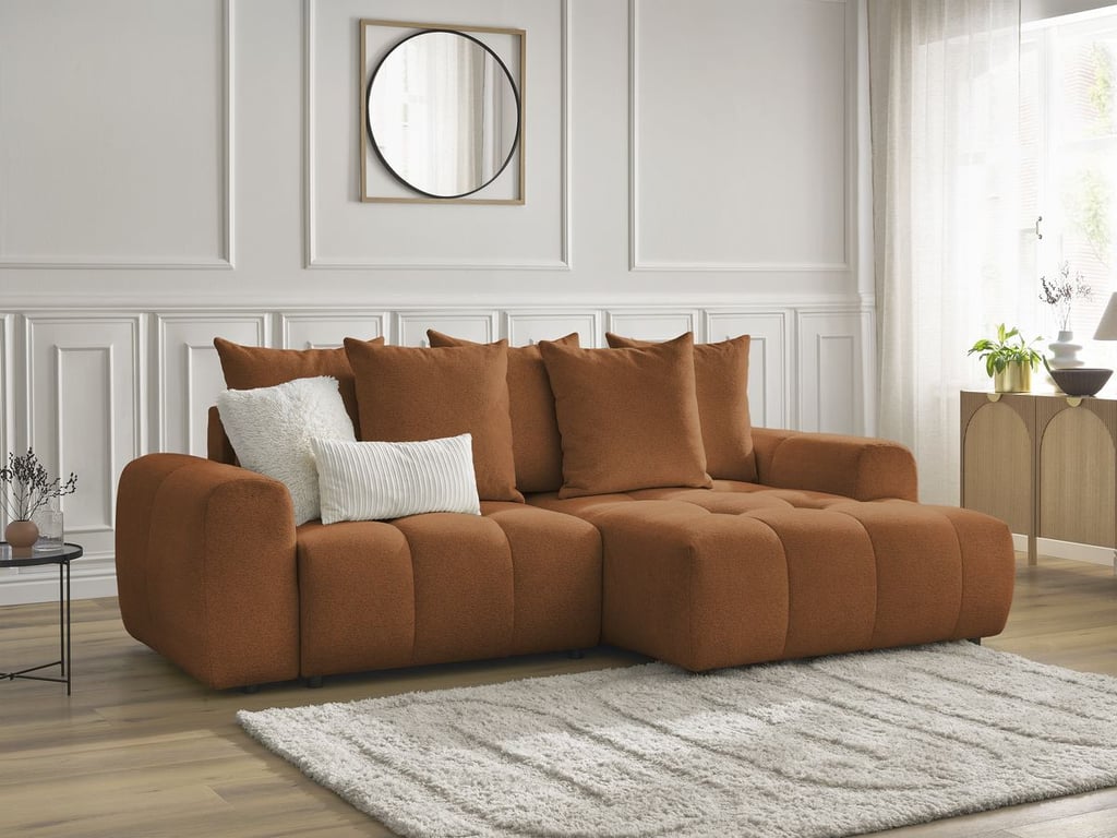 Produit similaire: Canapé d'angle convertible coffre ROXELANE tissu chiné orange angle droit BOBOCHIC 3 places