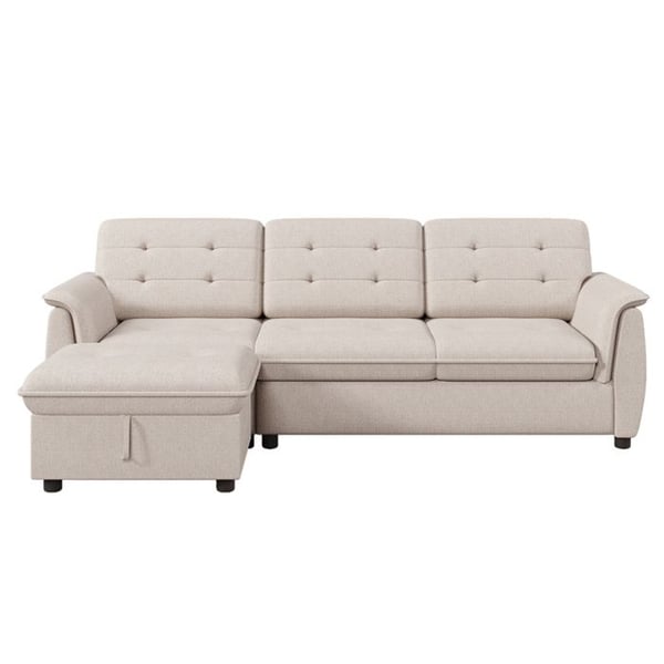 Canapé d'angle 3 places,Canapé en forme L avec repose-pieds/ottoman amovible avec espace de rangement,Beige