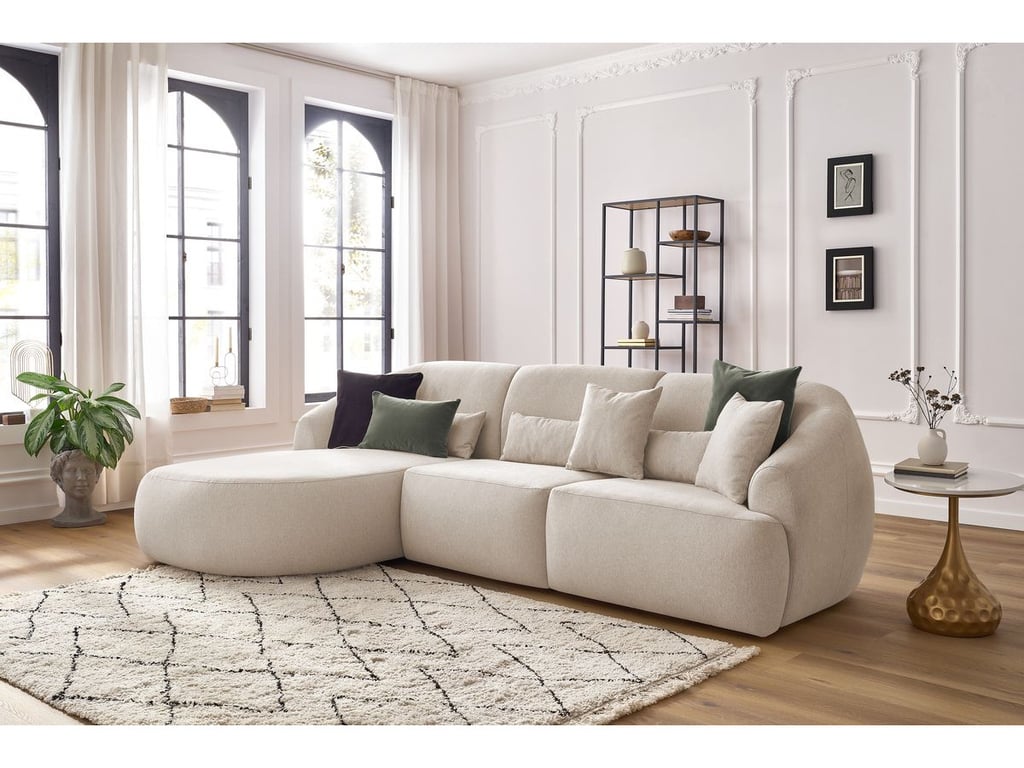 Produit similaire: Canapé d'angle fixe ALESIA tissu chiné beige angle gauche BOBOCHIC 3 places