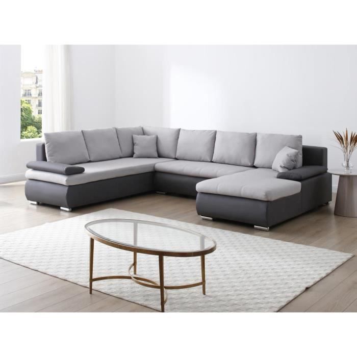 Produit similaire: Canapé d'angle droit panoramique convertible en simili et tissu noir et gris DACOTA