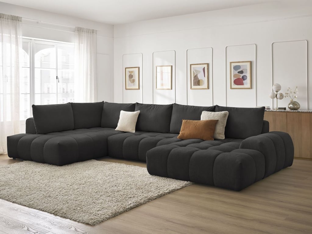 Produit similaire: Canapé panoramique convertible coffre EVEREST tissu texturé noir angle droit BOBOCHIC 6 places