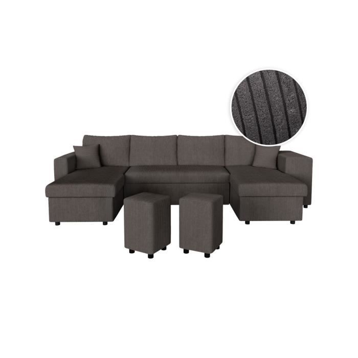 Produit similaire: Canapé panoramique OSLO convertible avec 2 coffres, 2 poufs à droite en velours côtelé gris foncé - L311 x P146 x H81cm - LOUNGITUDE