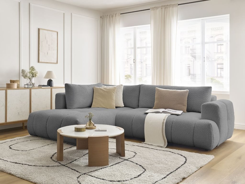 Produit similaire: Canapé d'angle L convertible FUJI tissu bouclette gris foncé angle gauche BOBOCHIC 4 places