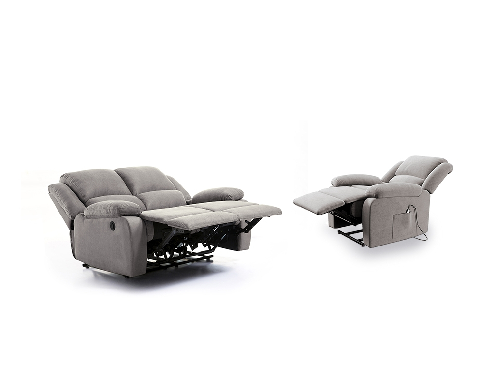 RELAXXO - Ensemble de Canapés de Relaxation électriques 2 places et 1 place LEO Microfibre Grise - Vue supplémentaire 1