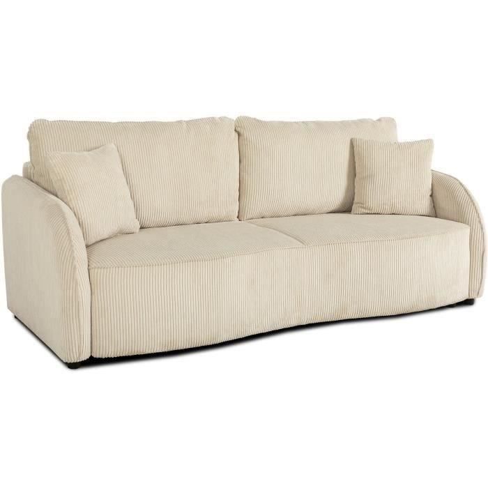 Produit similaire: Canapé convertible 3 places - BARI - Velours cotelé - Perle - Coffre de rangement - 215 x 89 x 100 cm