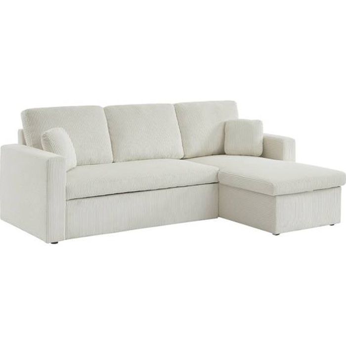 Canapé d'angle convertible et réversible. velours côtelé grosse côte blanc crème. 3 places - Vue supplémentaire 1