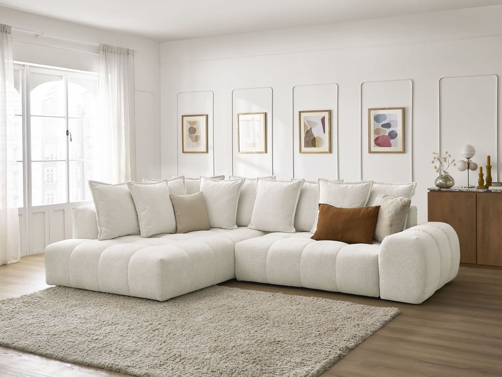 Produit similaire: Canapé d'angle L convertible coffre EVEREST tissu chiné blanc angle gauche BOBOCHIC 3 places