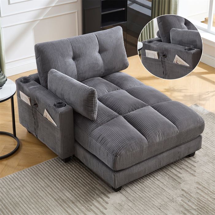 Canapé Chaise Longue Confortable avec un accoudoir,charge USB,Canapé Paresseux,Gris - Vue supplémentaire 1