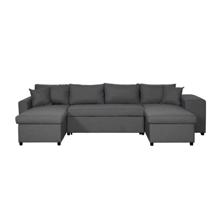 Produit similaire: Canapé d'angle panoramique OSLO convertible avec coffres et poufs à droite - Tissu - Gris foncé - L311 x P146 x H81cm - LOUNGITUDE