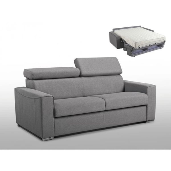 Canapé convertible express en tissu VIZIR - LINEA SOFA - 3 places - Gris - Couchage 140 cm - Matelas 18cm