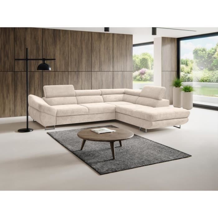Produit similaire: Canapé d'angle droit convertible en tissu texturé beige DALIAS