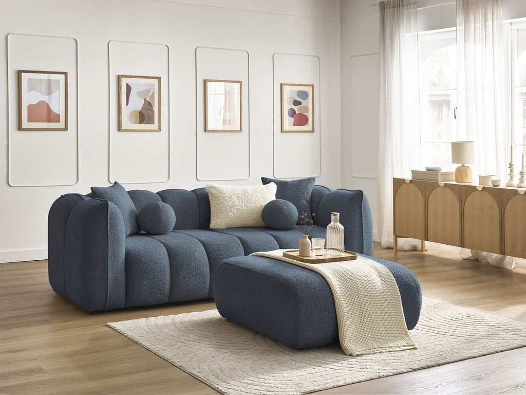 Produit similaire: Canapé droit fixe 3 places DENVER avec pouf bleu foncé BOBOCHIC