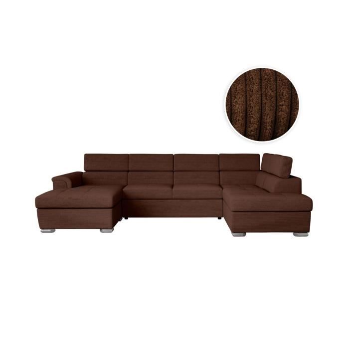 Produit similaire: Canapé panoramique 6 places PAOLA convertible avec 2 coffres en velours côtelé - Marron - L320,5 x P188 x H76cm - LOUNGITUDE