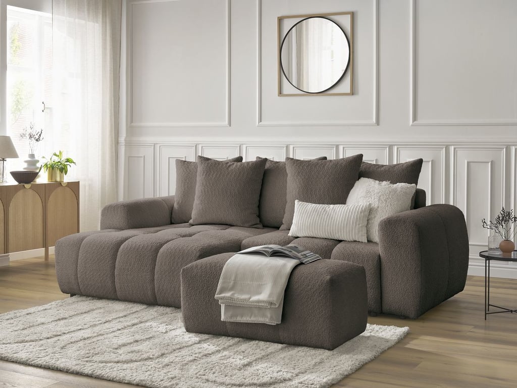 Produit similaire: Canapé d'angle convertible coffre ROXELANE tissu bouclette avec pouf marron angle gauche BOBOCHIC 3 places