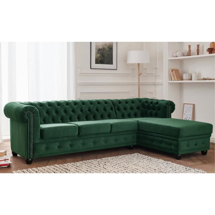Canapé d'angle Chesterfield William - 4 places - velours - droit - Vert