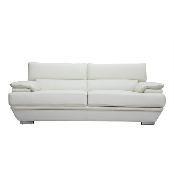 Canapé cuir design 3 places avec têtières ajustables blanc cassé EWING - MILIBOO - Cuir - Contemporain - Design